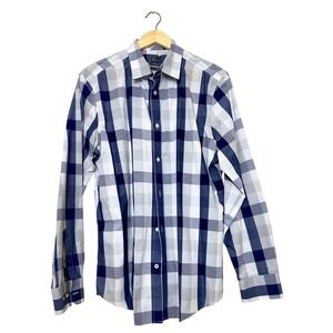 Gap Mens Non-Iron‎ Original Fit Blue White Buffalo Check Button Down Shirt Large
